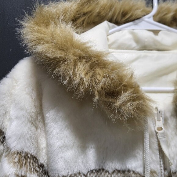 Guide Gear Faux Fur Plush Nuetral Tan White Sz L Hooded Coat - Picture 7 of 14